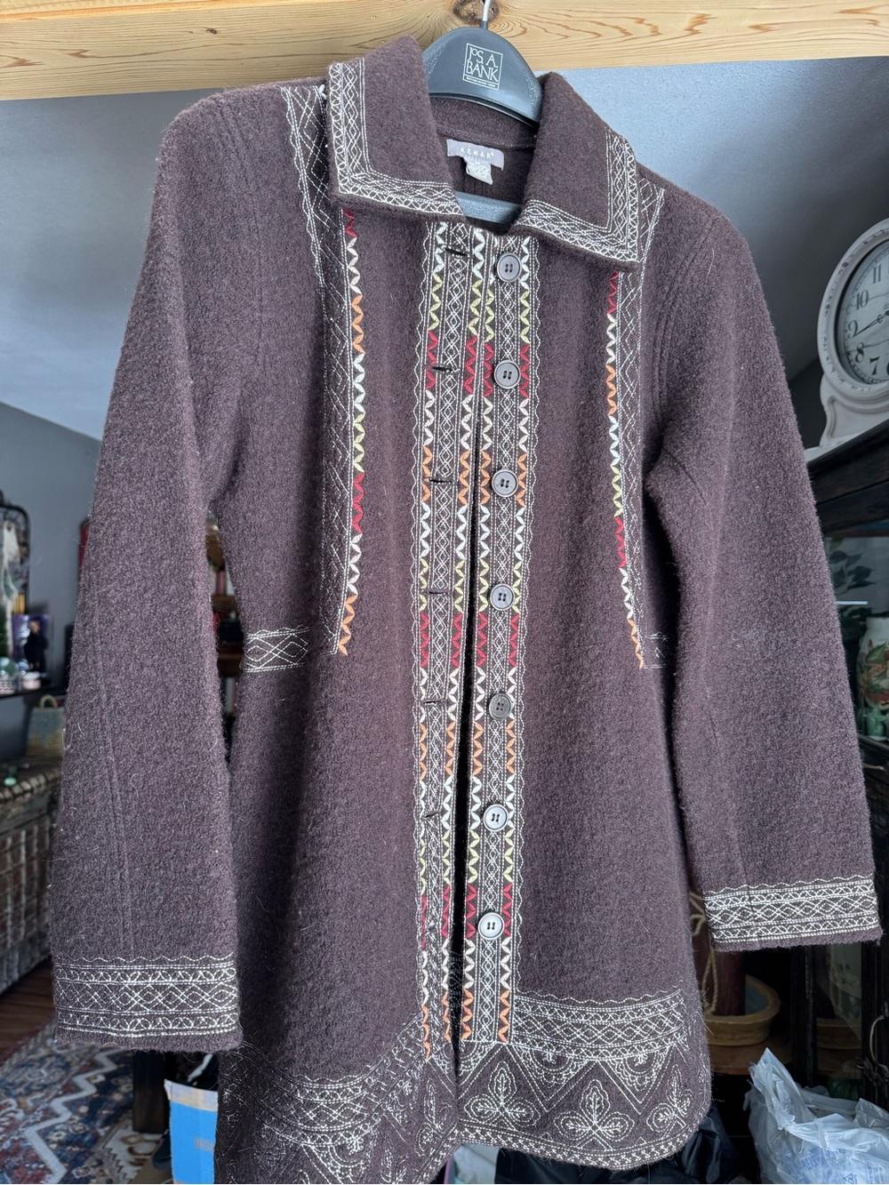 Kenar Brown Embroidered Button-Front Cardigan Coat